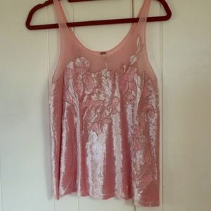Free People unique floral velvet/sheer pink top